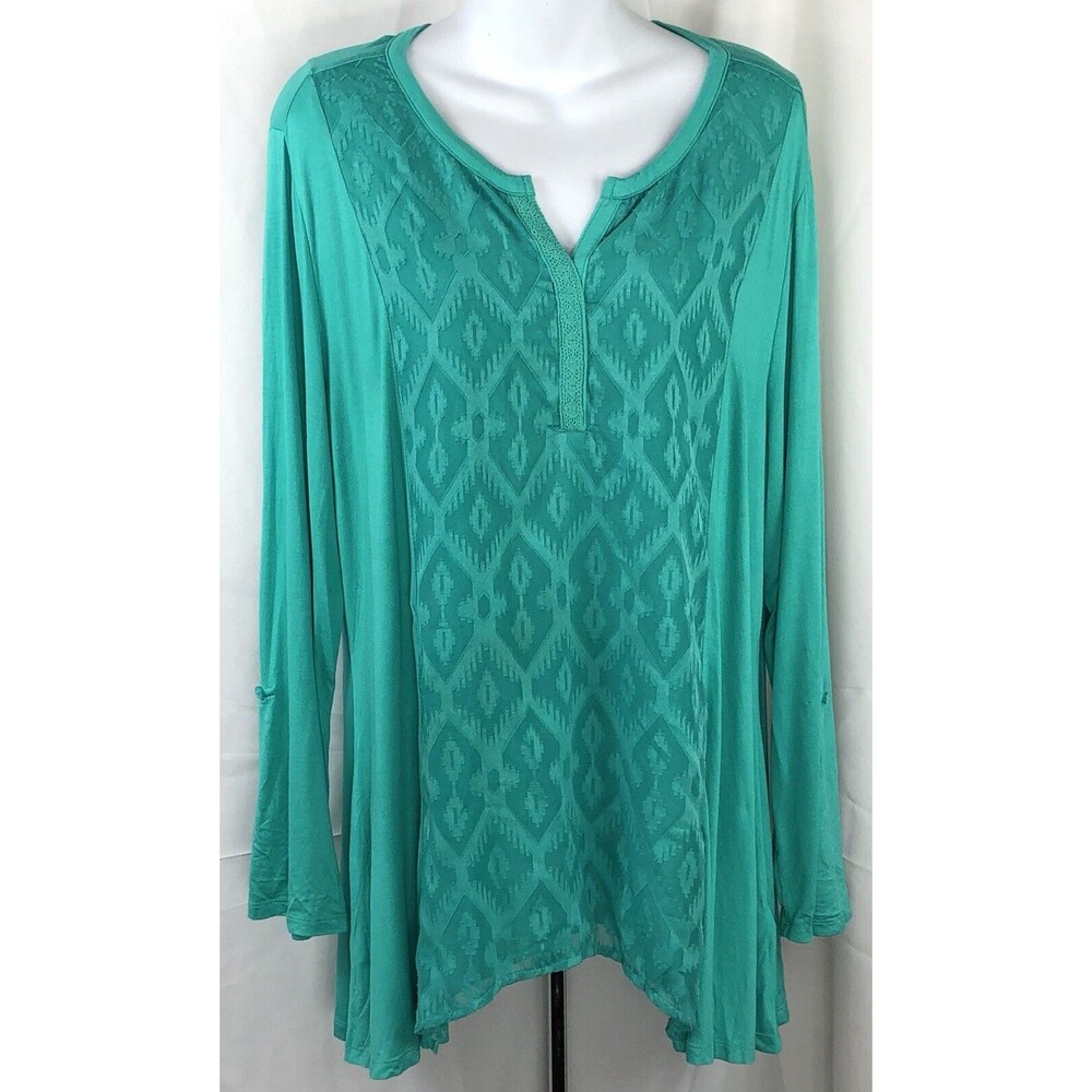 NWT RCB Top XL green tiered chiffon Roll Tab long Sleeve Office Boho Capsule